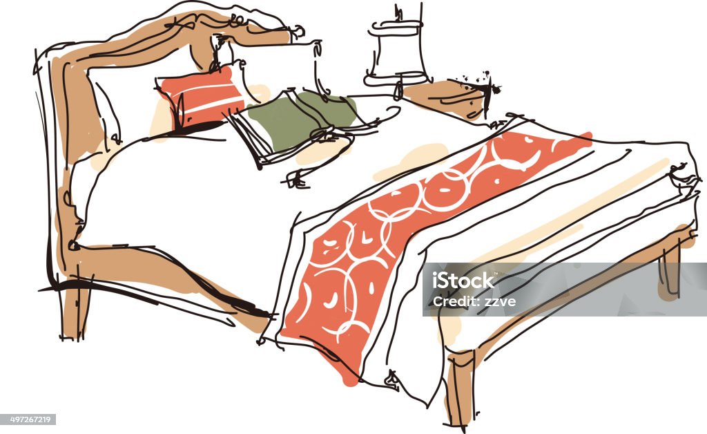 The view of bed The view of books on the bed Art Product stock vector