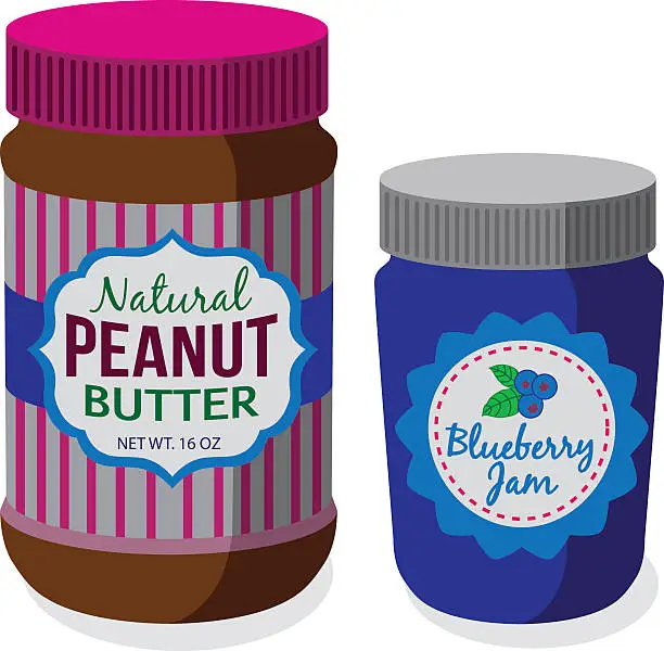 Vector illustration of peanut butter and blueberry jam