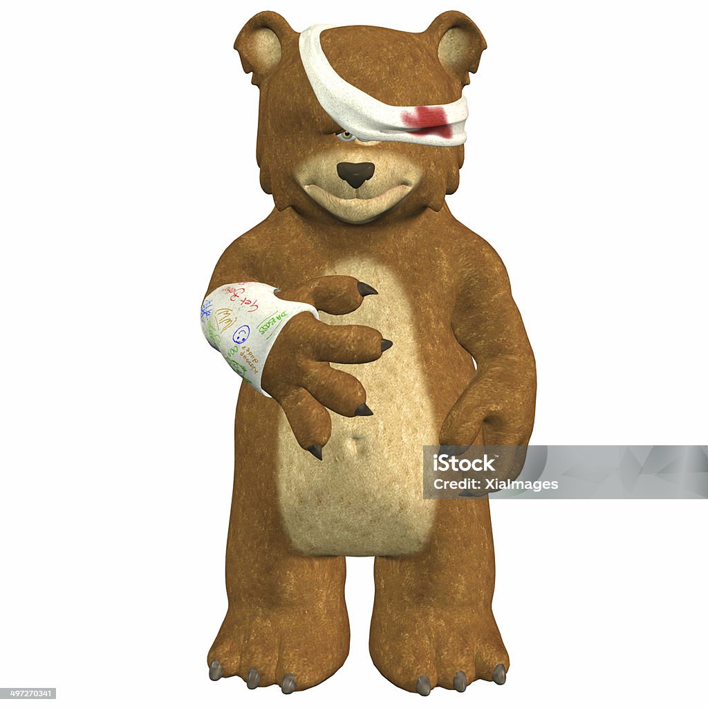 Illustration of a wounded bear Illustration of a wounded bear isolated on a white background Bandage Stock Photo