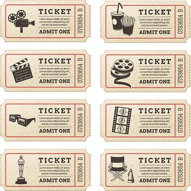 ilustrações de stock, clip art, desenhos animados e ícones de vector bilhetes de cinema - ticket movie theater movie movie ticket