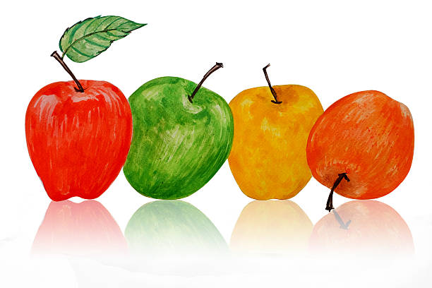 aquarell apple gemälde - apple granny smith apple red green stock-grafiken, -clipart, -cartoons und -symbole