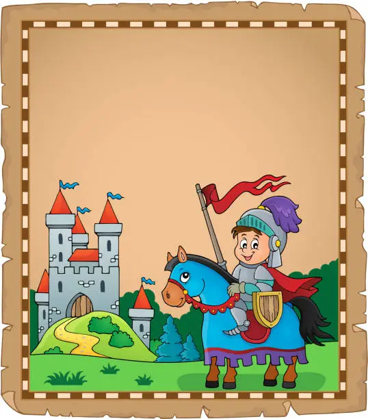 Vector illustration of Parchment with knight on horse theme 2