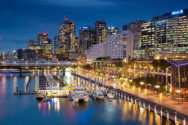 darling harbour-cockle bay - sydney australia sydney harbor australia night zdjęcia i obrazy z banku zdjęć