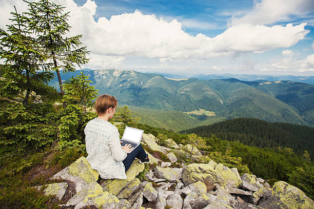 istock Woman working on laptop on the mountain 497275112