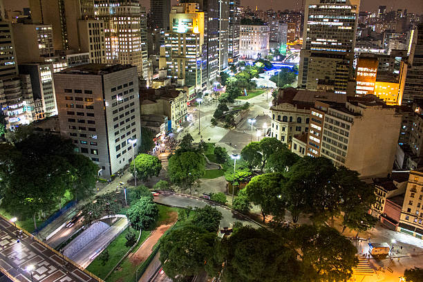 Aerial view Sao Paulo, Brazil, November 13, 2015. Aerial view of Anhangabau Valley in downtown São Paulo at night Anhangabáu stock pictures, royalty-free photos & images