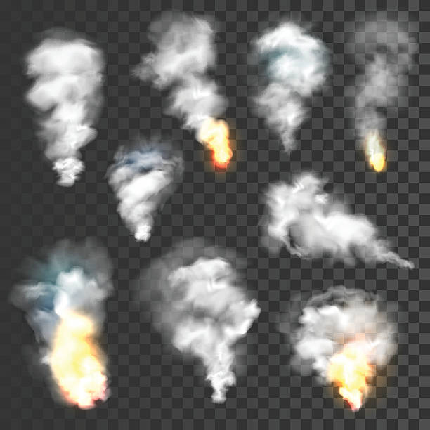 dym i ogień zestaw - colors color image exploding fog stock illustrations