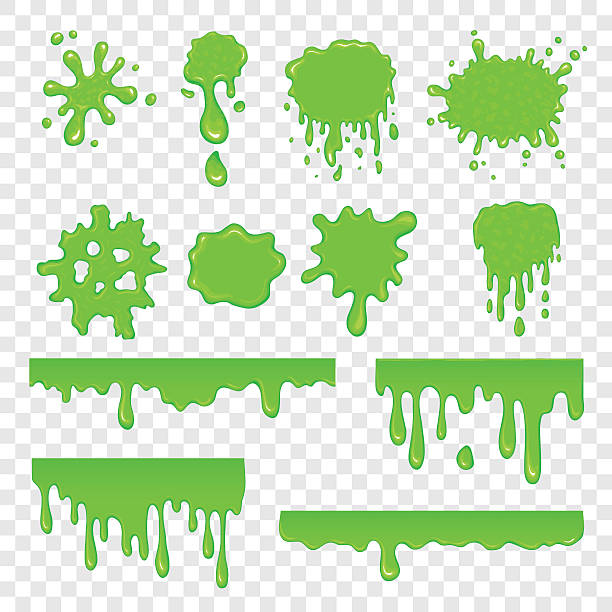 grünen schleim-satz - glitschig stock-grafiken, -clipart, -cartoons und -symbole