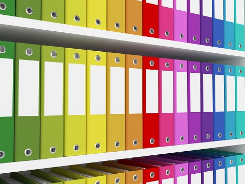 colorful office folders on the shelves