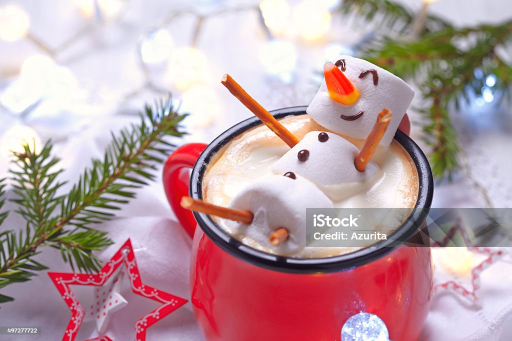 핫 초콜릿, 녹인 눈사람 - 로열티 프리 크리스마스 스톡 사진
