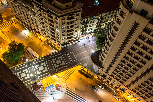 Santa Ifigenia viaduct Sao Paulo, Brazil, November 13, 2015: Aerial view of structure of Santa Ifigenia viaduct at night in downtown Sao Paulo, Brazil. Santa Ifigenia is located in center with exclusive use for pedestrians. Anhangabáu stock pictures, royalty-free photos & images