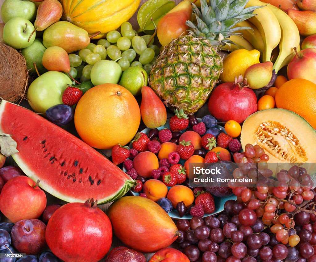 Healthy natural fruit background Healthy natural fruit background / food photography of the variety of fruits at the market. Copy spacy for your text. High resolution product 2015 Stock Photo