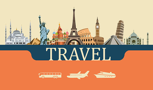 ilustrações de stock, clip art, desenhos animados e ícones de design conceito de mundo de viagens marcos - travel map famous place europe