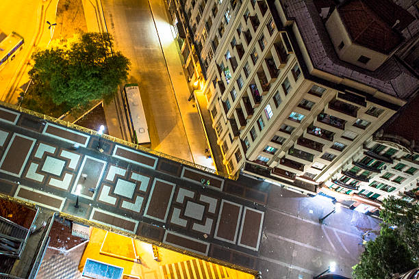 Santa Ifigenia viaduct Sao Paulo, Brazil, November 13, 2015: Aerial view of structure of Santa Ifigenia viaduct at night in downtown Sao Paulo, Brazil. Santa Ifigenia is located in center with exclusive use for pedestrians. Anhangabáu stock pictures, royalty-free photos & images