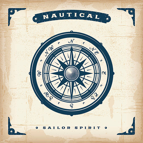 Vintage Nautical Compass Vintage compass in woodcut style. EPS10 vector illustration. Use gradient mesh and transparency. Includes high resolution JPG. nautical compass stock illustrations