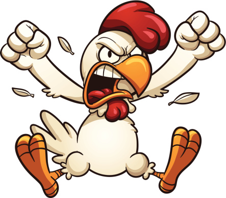 Angry cartoon chicken. Vector clip art illustration with simple gradients. All in a single layer.