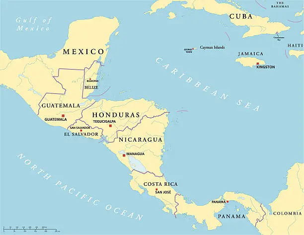 Vector illustration of Central America Political Map