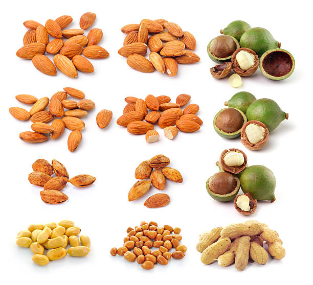 istock almond ,macadamia nuts, peanut  isolated on white background 497282123