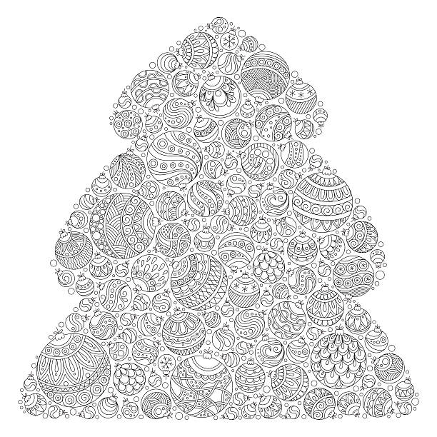 boże narodzenie drzewo. wzór dla kolorowanka. zentangle - christmas christmas tree snow illustration and painting stock illustrations