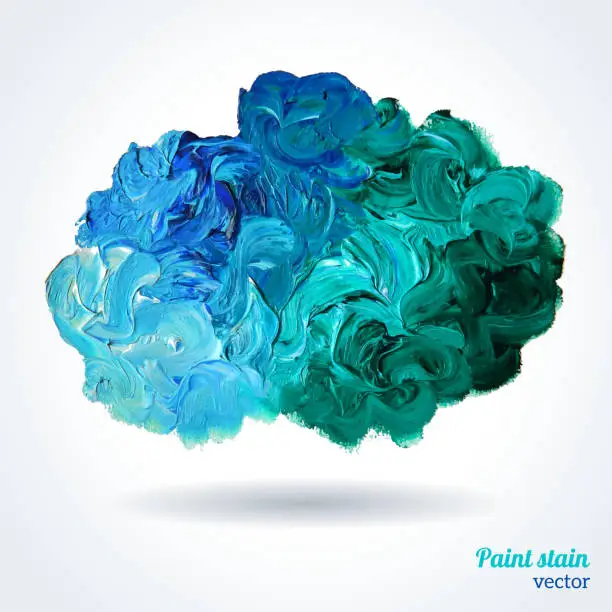 Vector illustration of Cloud of blue and green oil paints isolated on white.