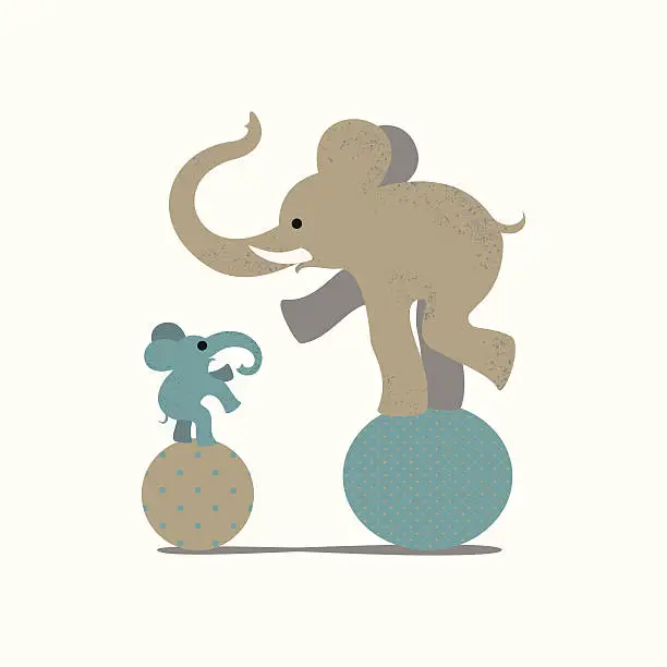 Vector illustration of Elephant and elephant calf stending on sphere