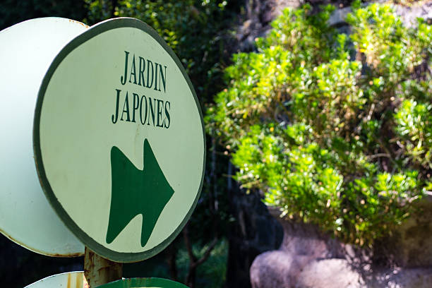 istock Japanese garden sign with arrow 497284133