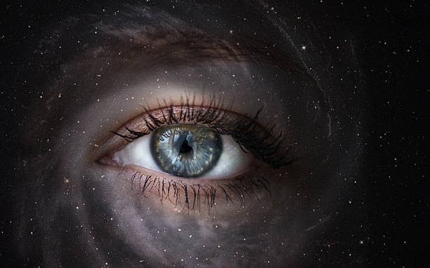 galaxy mit ösen. - sensory perception eyeball human eye eyesight stock-fotos und bilder