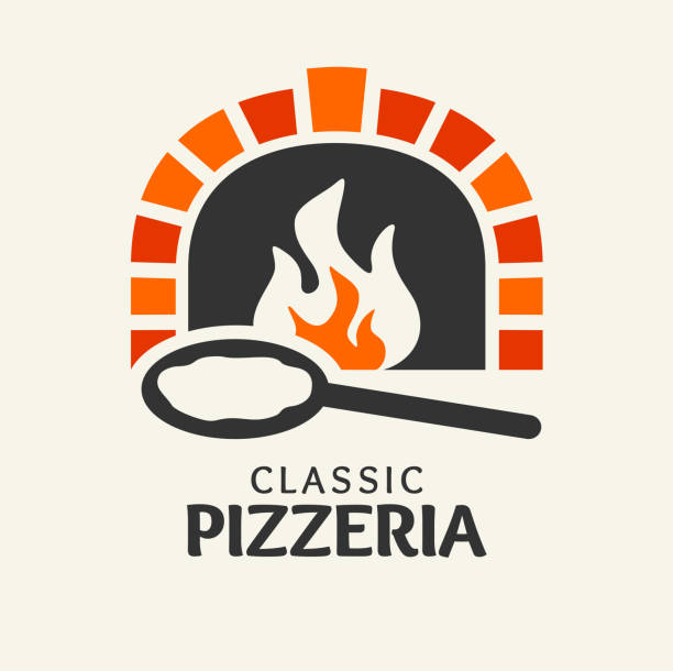 illustrations, cliparts, dessins animés et icônes de pizza four à bois de chauffage avec pelle - old fashioned pizza label design element