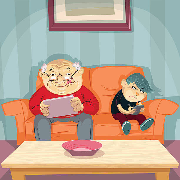 ilustrações de stock, clip art, desenhos animados e ícones de senior jogador de videojogo - grandparent grandfather humor grandchild