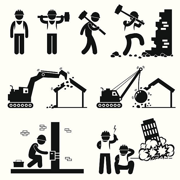 illustrations, cliparts, dessins animés et icônes de travaux de construction travailleur démolir pictogram icon cliparts - machine part illustrations