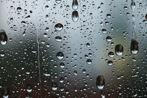 Rain drops on window , rainy day