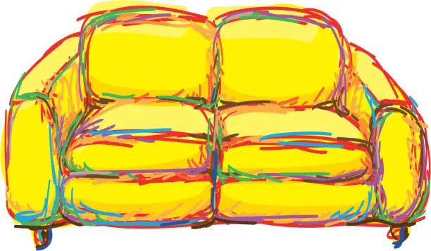 Vector illustration of The Art Sofa. Yellow two-seat sofa