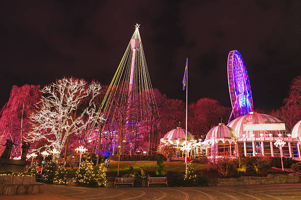 Christmas lights in Amusement Park Liseberg, Gothenbur, Sweden stock photo