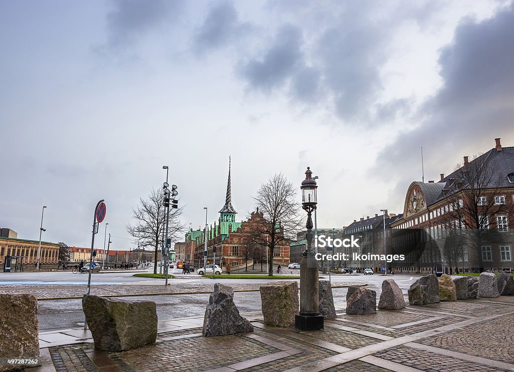 Square in Copenhagen, Denmark, Scandinavia Square in european capital in winter rainy day  2015 Stock Photo