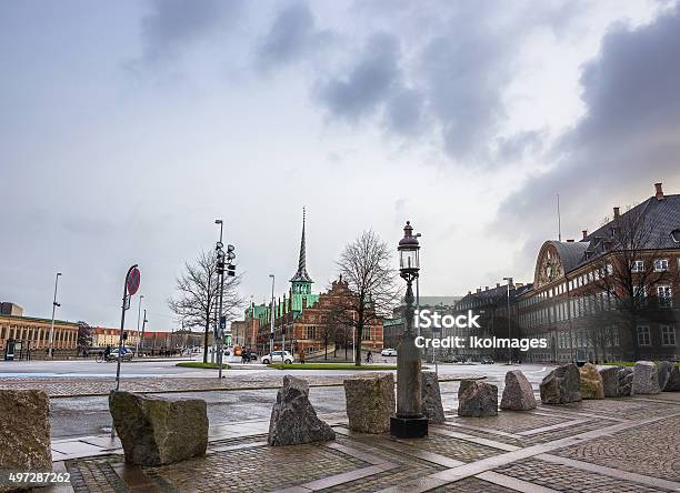 Square In Copenhagen Denmark Scandinavia Stock Photo - Download Image Now - 2015, Architecture, Borsen Building