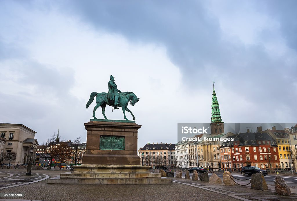 Square in Copenhagen, Denmark, Scandinavia Square in european capital in winter rainy day  2015 Stock Photo