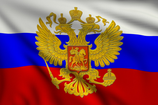 3d illustration Flag of Russia with the coat of arms