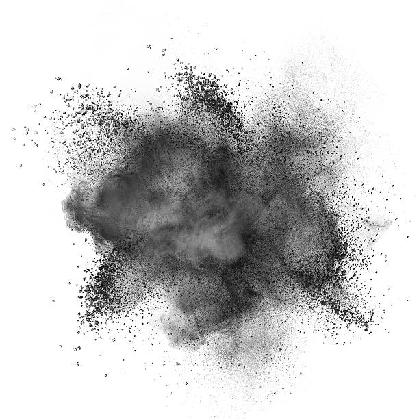 black powder explosion isolated on white - poedersneeuw stockfoto's en -beelden