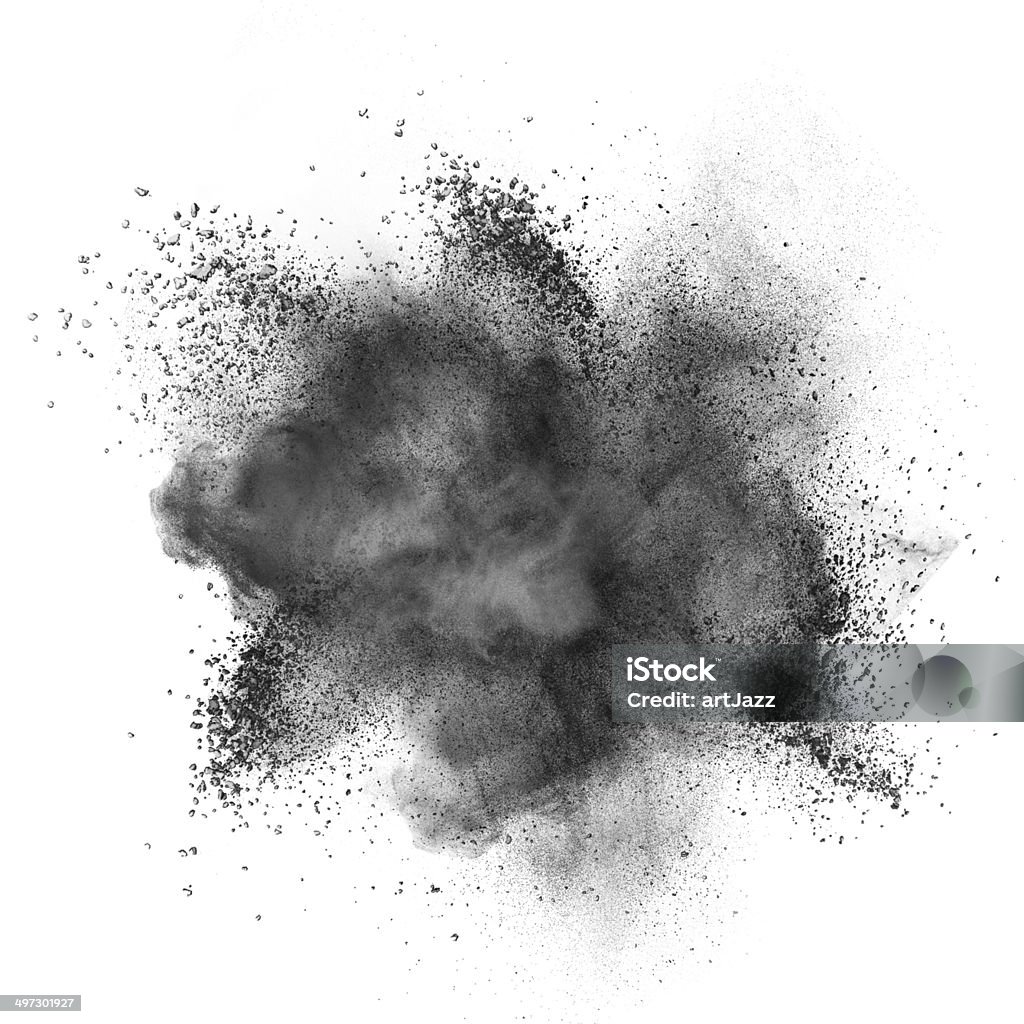 Black powder explosion isolated on white Black powder explosion isolated on white background Smoke - Physical Structure Stock Photo