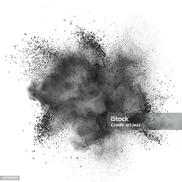 Black Powder Explosion Isolated On White Stock Photo - Download Image Now - Smoke - Physical Structure, Smoking - Activity, Black Color