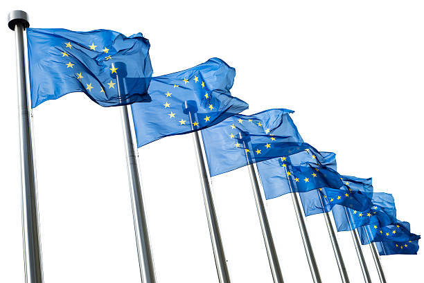 unione europea e bandiere isolato su bianco - west bank foto e immagini stock