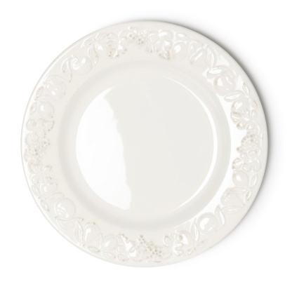 Vintage white empty plate on white background