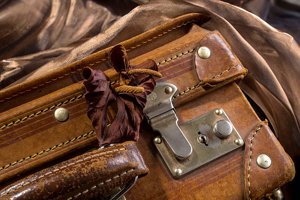 istock Antique suitcase with dried flowers 497304035