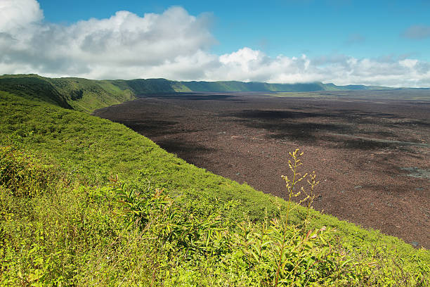 paesaggio vulcanico del grande cratere di vulcano sierra negra - isabella island foto e immagini stock