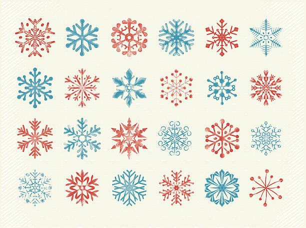 Snowflakes, illustration on layers. Global colors used. Hand drawn engraving.