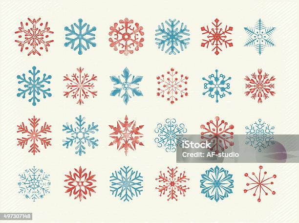Retro Hand Drawn Snowflakes Stock Illustration - Download Image Now - Snowflake Shape, Retro Style, Clip Art