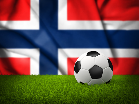 High detailed 3D Soccer field with Ball and Norway Flag