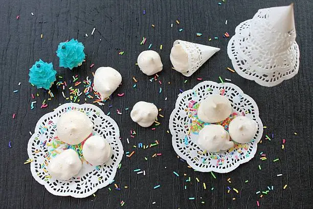 Photo of Meringue cakes in the New Year and Christmas decorations