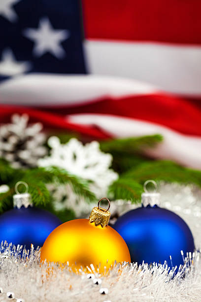 istock Christmas Decoration on USA Flag 497311648