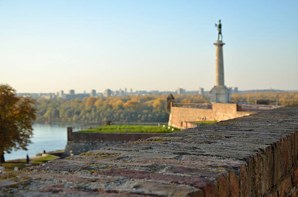 Medieval walls, the Danube river and a modern part of Belgrade in background (Belgrade)