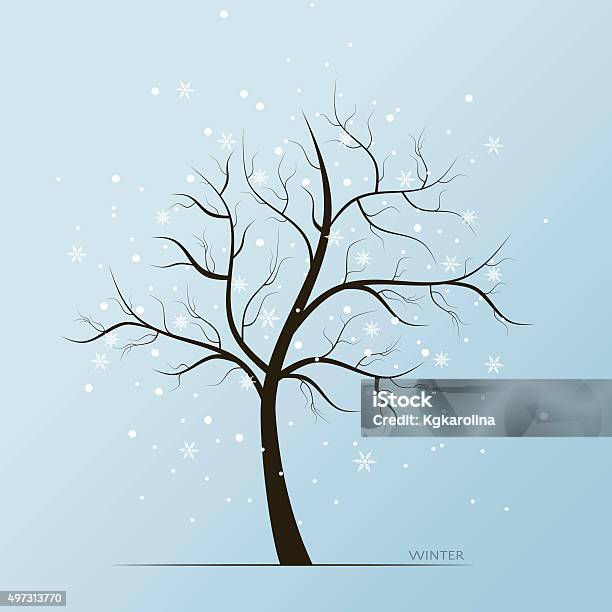 Winter Tree And Snow Flakes Stock Illustration - Download Image Now - 2015, Abstract, Advertisement